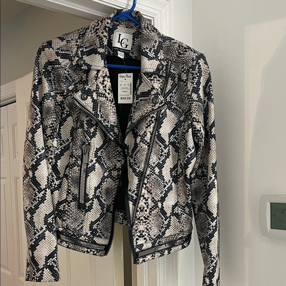 LG Women's Monochrome Snake Print Leather Jacket